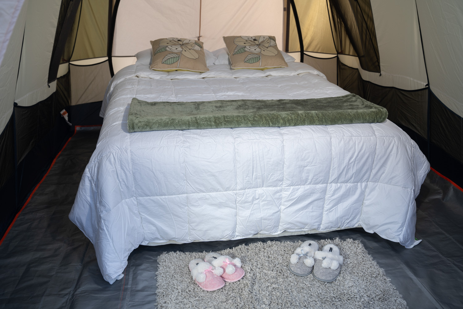 Twin beds in tent